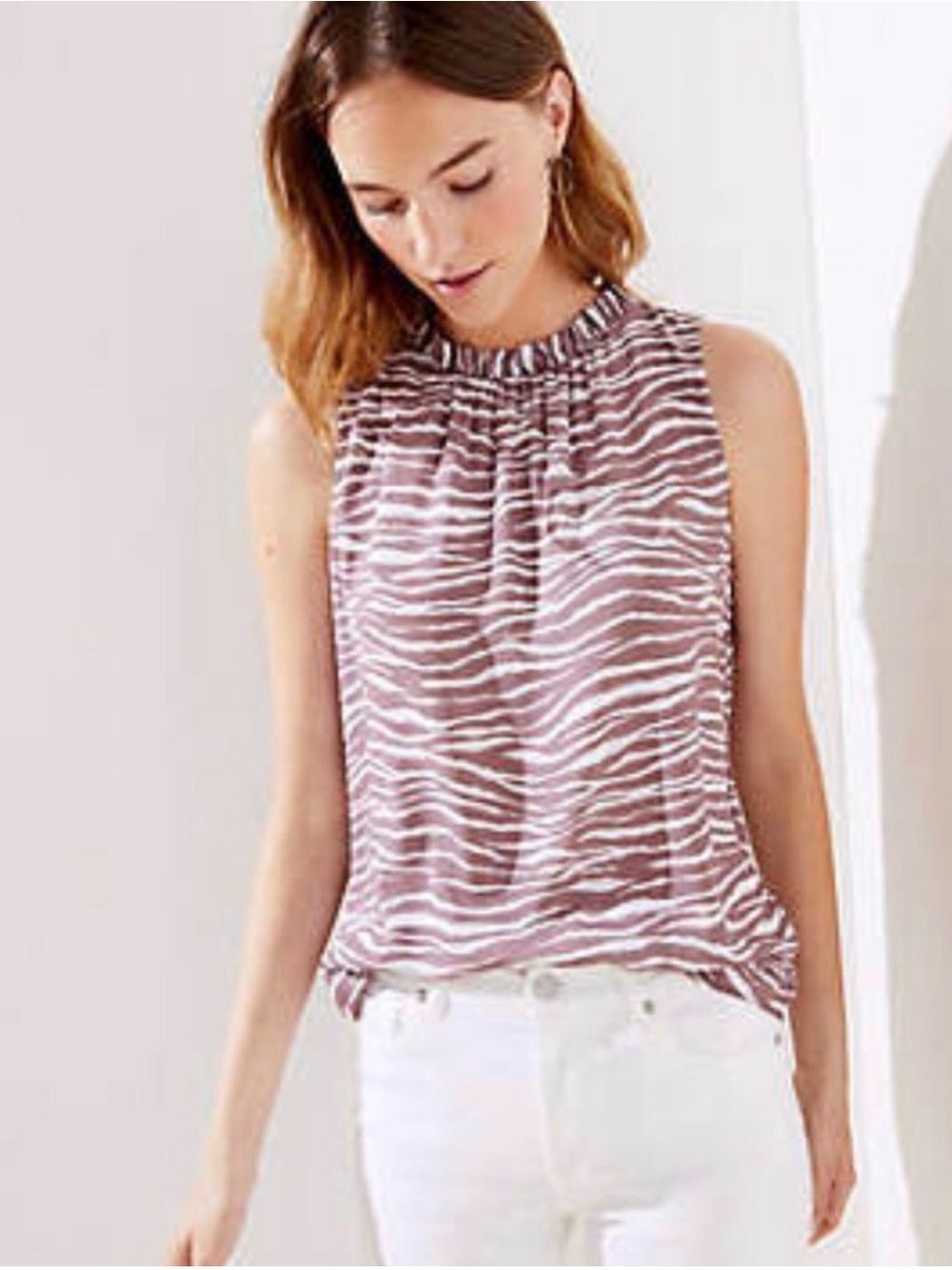 LOFT Brown & White Zebra Print Tie Back Sleeveless Blouse Small